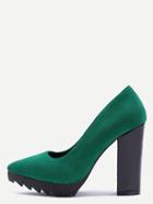 Shein Green Suede Point Toe Block Heel Pumps