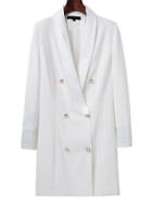 Shein White Shawl Collar Double Breasted Long Blazer