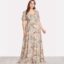 Shein Plus Button Up Front Botanical Print Dress
