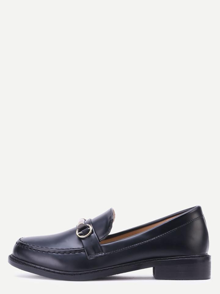 Shein Black Faux Leather Metallic Trim Loafers