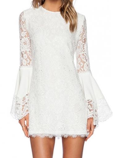 Rosewe Zip Closure Flare Sleeve Lace Mini Dress