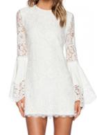 Rosewe Zip Closure Flare Sleeve Lace Mini Dress