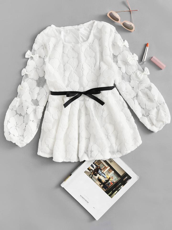 Shein Pom Pom Sleeve Keyhole Back Top