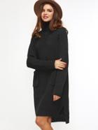 Shein Black Turtleneck Pocket Front High Low Slit Sweater Dress