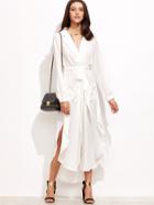 Shein White Curved Hem Belted Trench Dress