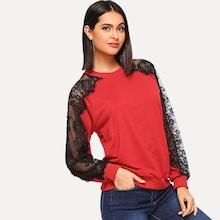 Shein Contrast Lace Raglan Sleeve Sweatshirt