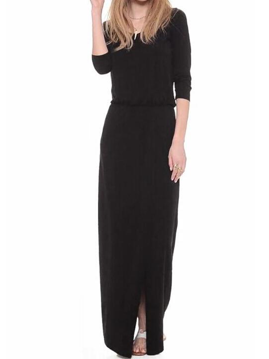 Shein Black V Neck Split Maxi Dress
