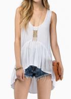 Rosewe Scoop Neck Asymmetric Hem White Tank Top