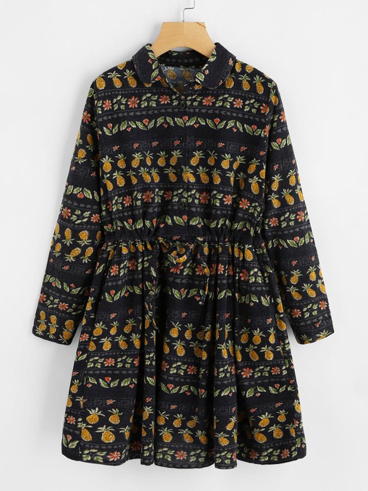 Shein Pineapple Print Shirt Dress