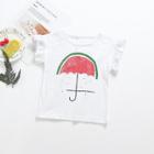 Shein Girls Watermelon Print Frill Trim T-shirt