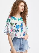 Shein Ruffle Cuff Flower Print Top