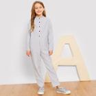 Shein Girls Button Front Striped Print Jumpsuit