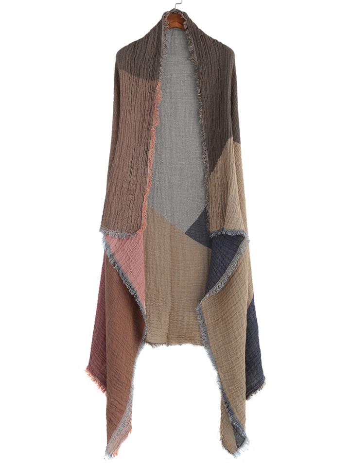 Shein Colorblock Textured Raw Edge Shawl Scarf