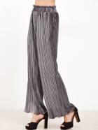 Shein Grey Frilled Waist And Hem Wide Leg Pleated Velvet Pants
