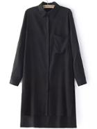 Shein Black Lapel Long Sleeve Dip Hem Pocket Shirt Dress