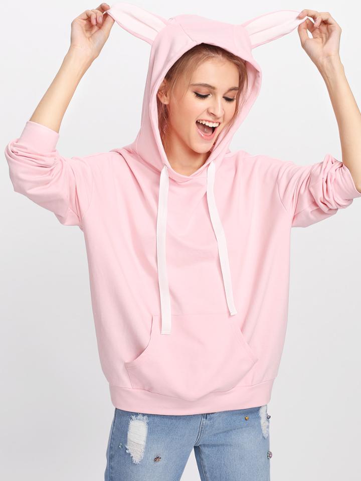 Shein Kangaroo Pocket Front Cartoon Hoodie