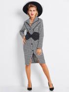 Shein Houndstooth Waist Panel Single Breasted Coat