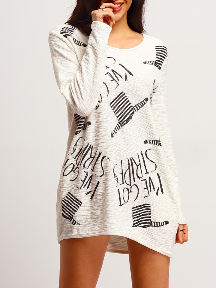Shein White Round Neck Hat Letters Print T-shirt