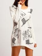Shein White Round Neck Hat Letters Print T-shirt