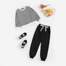 Shein Toddler Girls Striped Top With Bow Front Pants