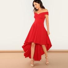 Shein Foldover Front Off Shoulder Dip Hem Dress