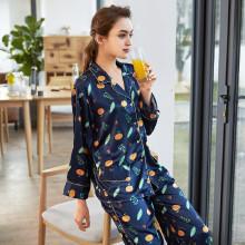 Shein Orange & Leaf Print Button Up Pajama Set