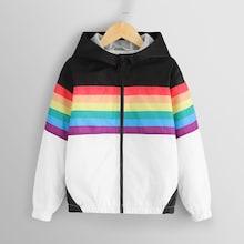 Shein Girls Zip Up Hooded Color Block Jacket