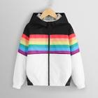 Shein Girls Zip Up Hooded Color Block Jacket