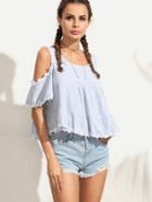 Shein Pale Blue Open Shoulder Applique Crop Top