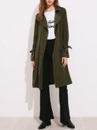 Shein Belted Cuff And Waist Rain Shield Back Trench Coat