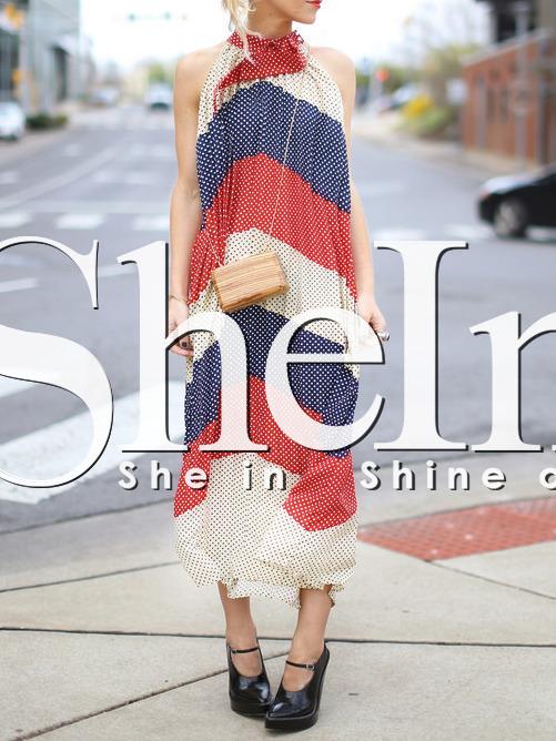 Shein Multicolor Sleeveless Polka Dot Maxi Dress