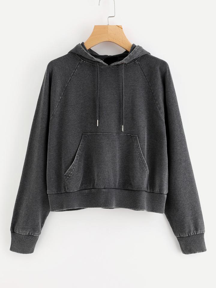 Shein Raglan Sleeve Distressed Denim Look Hoodie