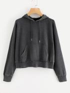 Shein Raglan Sleeve Distressed Denim Look Hoodie