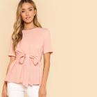 Shein Self Belt Keyhole Back Solid Top