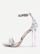 Shein Marble Print Patent Leather Two Part Heeled Sandals
