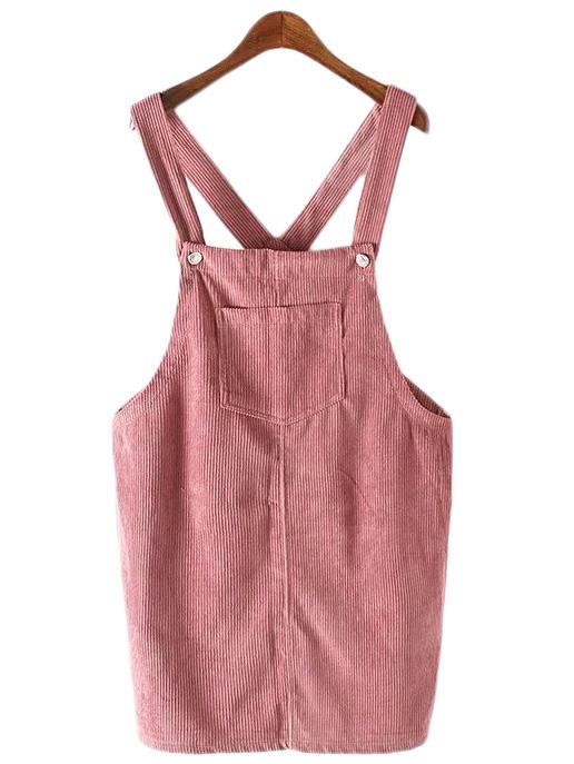 Shein Pink Pockets Corduroy Straps Dress