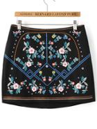 Shein Black Floral Embroidery Back Zipper Vintage Skirt