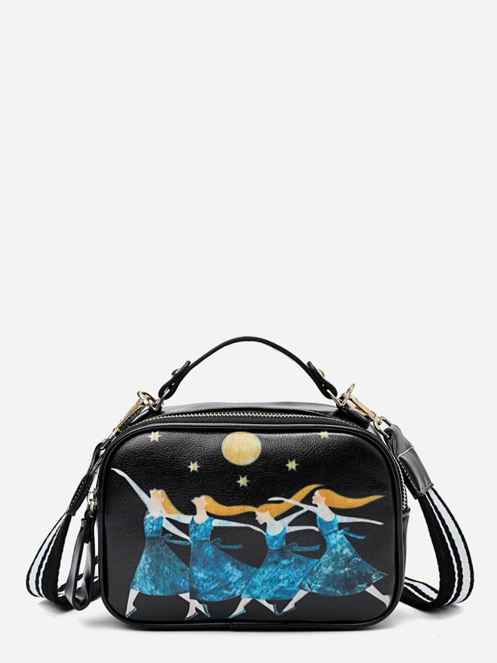 Shein Girl Print Grab Bag With Striped Strap