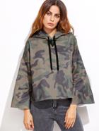 Shein Olive Green Camo Print Kimono Sleeve Hoodie