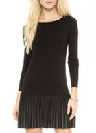 Rosewe Chic Long Sleeve Round Neck Solid Black Mini Dress