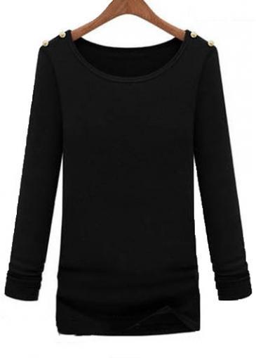 Rosewe Chic Round Neck Long Sleeve Black T Shirt