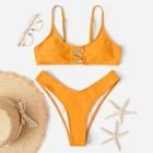 Shein High Leg Criss Cross Plain Bikini Set