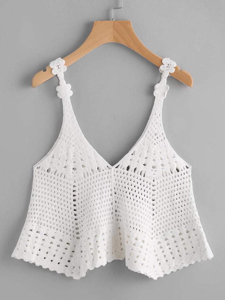 Shein Hollow Out Crochet Asymmetric Hem Cami Top