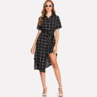 Shein Grid Asymmetrical Striped Shirt Dress