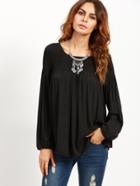 Shein Black Long Sleeve Smocked Swing Blouse