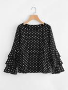 Shein Tiered Fluted Sleeve Polka Dot Blouse