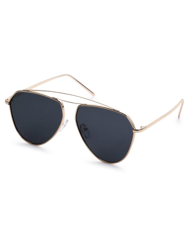Shein Gold Metal Frame Black Lens Aviator Sunglasses