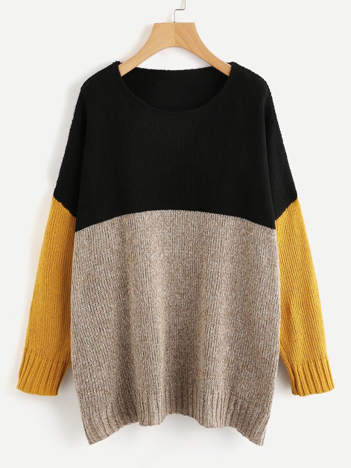 Shein Color Block Marled Knit Jumper