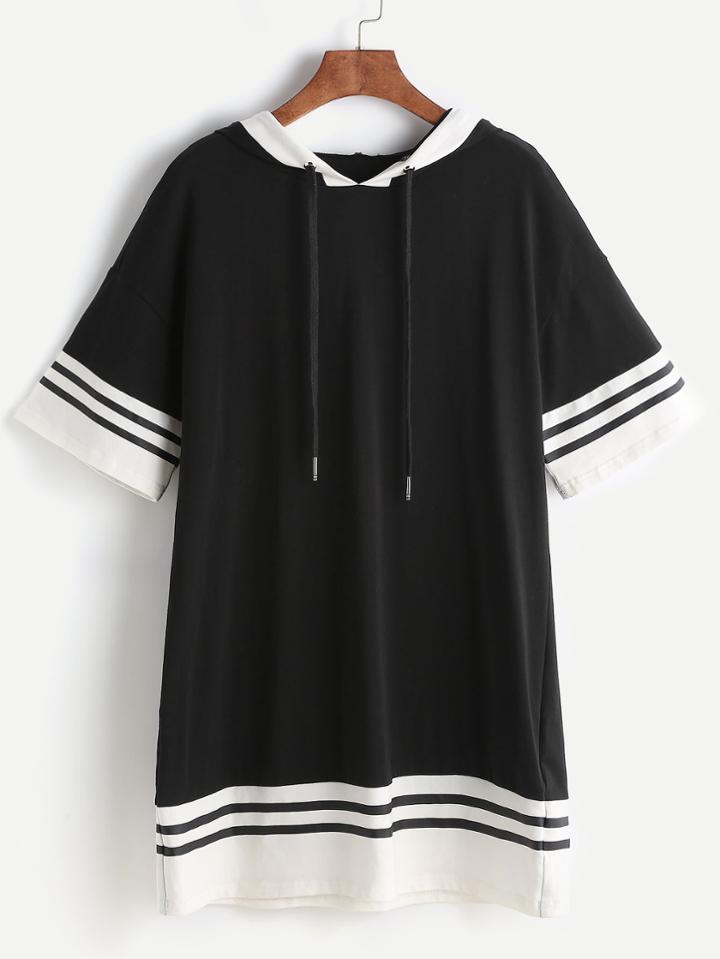 Shein Striped Trim Hoodie Dress