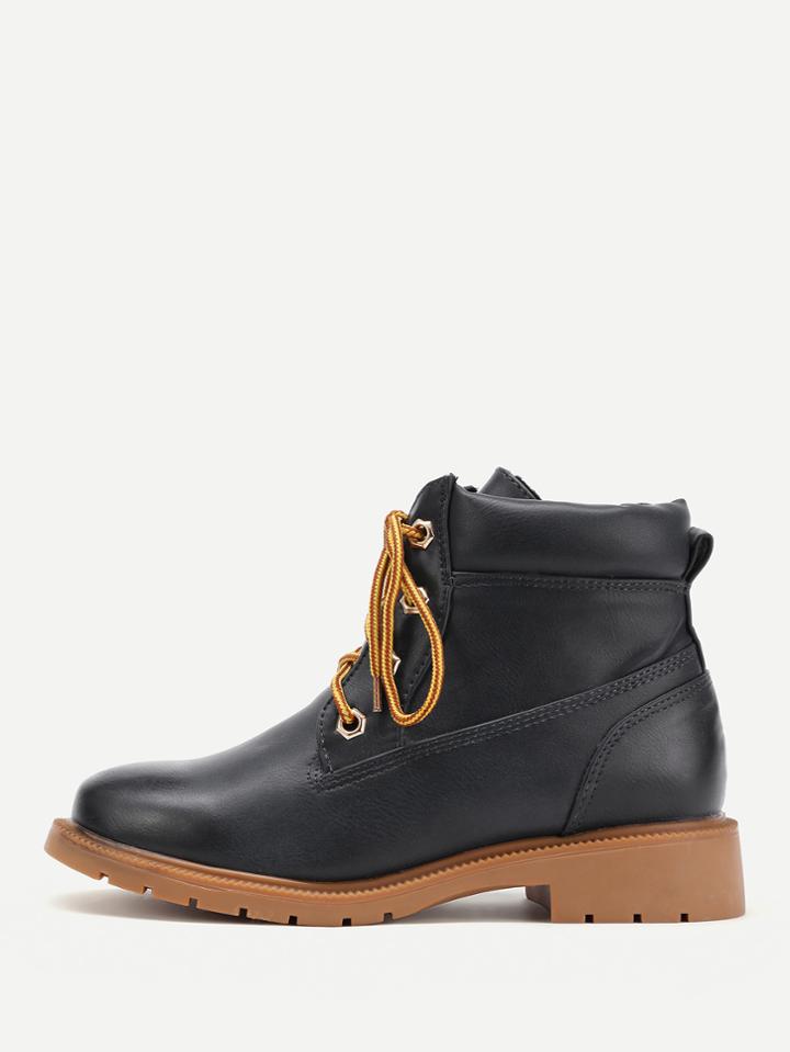 Shein Two Tone Round Toe Lace Up Ankle Boots